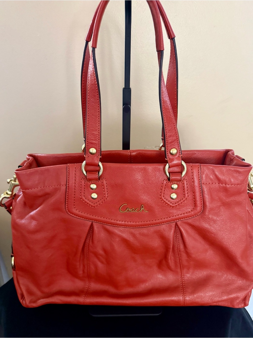 Coach Red Leather Shoulder Bag with Gold Hardware